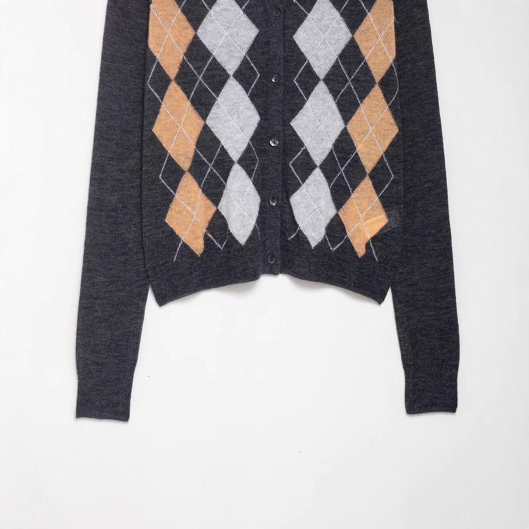 Damen modische Strickjacke mit klassischem Karomuster Drune