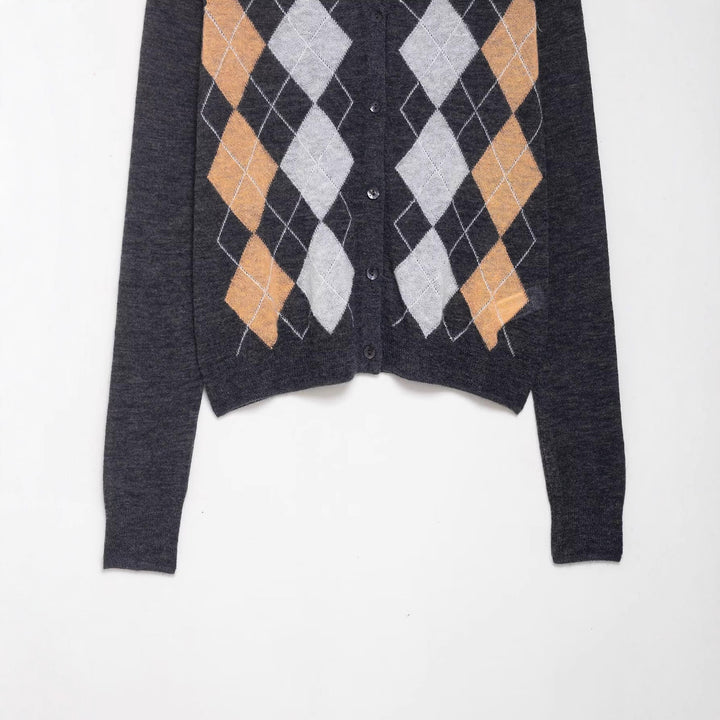 Damen modische Strickjacke mit klassischem Karomuster Drune