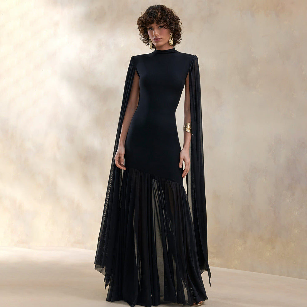 Damen Elegantes Maxikleid mit fließendem Stoff und ausgefallenen Ärmeln Drune