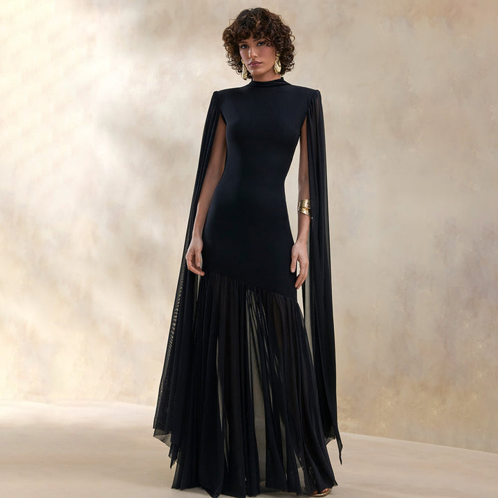 Damen Elegantes Maxikleid mit fließendem Stoff und ausgefallenen Ärmeln Drune