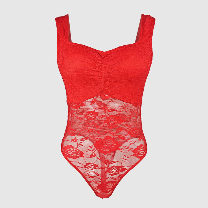 Damen Spitzen-Bodysuit mit floralem Design und konturierendem Schnitt Drune