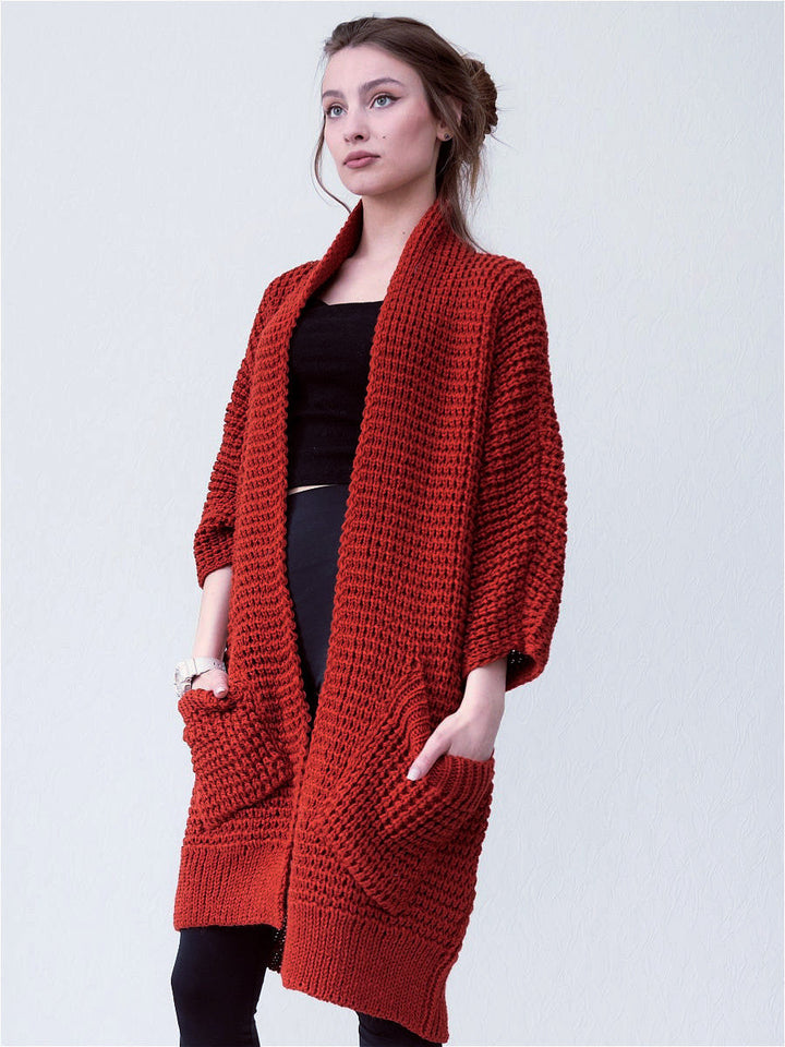Drune | Strickjacke Übergroß Passform Offene Front Gerippte Kanten Paspeltaschen