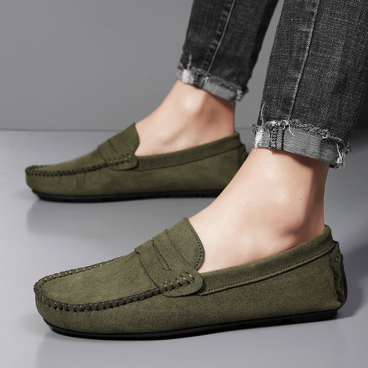 Herren elegante Veloursleder-Mokassin Fahrerhalbschuhe mit handgenähter Vordernaht und flexibler Gummiprofilsohle Drune