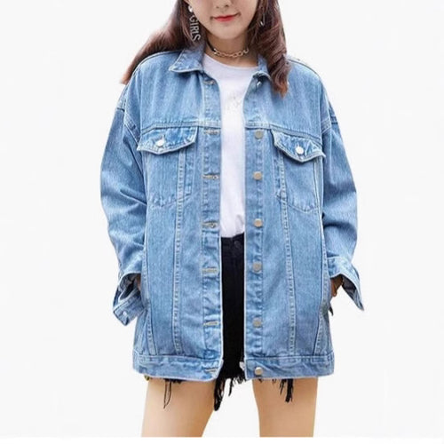 Damen Oversized Denimjacke mit dekorativen Druckknöpfen Drune