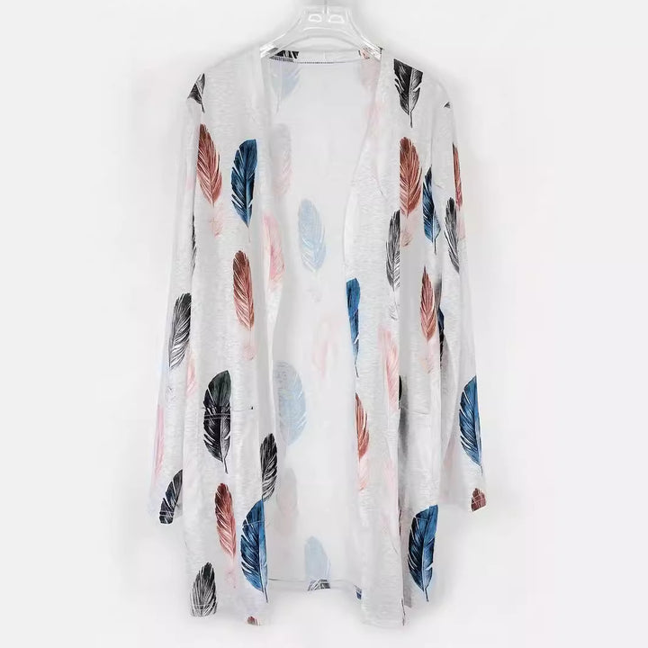 Damen Langer Cardigan mit floralem Muster und praktischen Taschen Drune