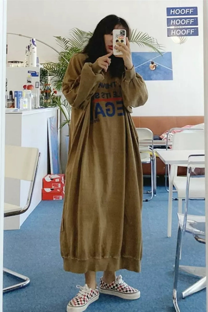 Damen Oversized Sweatkleid mit Ballonärmeln und geriffeltem Saum Drune