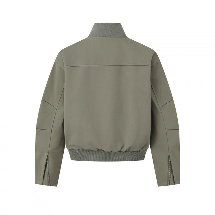 Unisex Kurz geschnittene minimalistische Bomberjacke mit geripptem Stehkragen und verdeckter Reißverschlussblende Drune