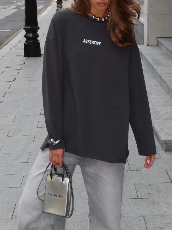 Damen oversized Baumwoll-Sweatshirt mit Statement-Print Drune
