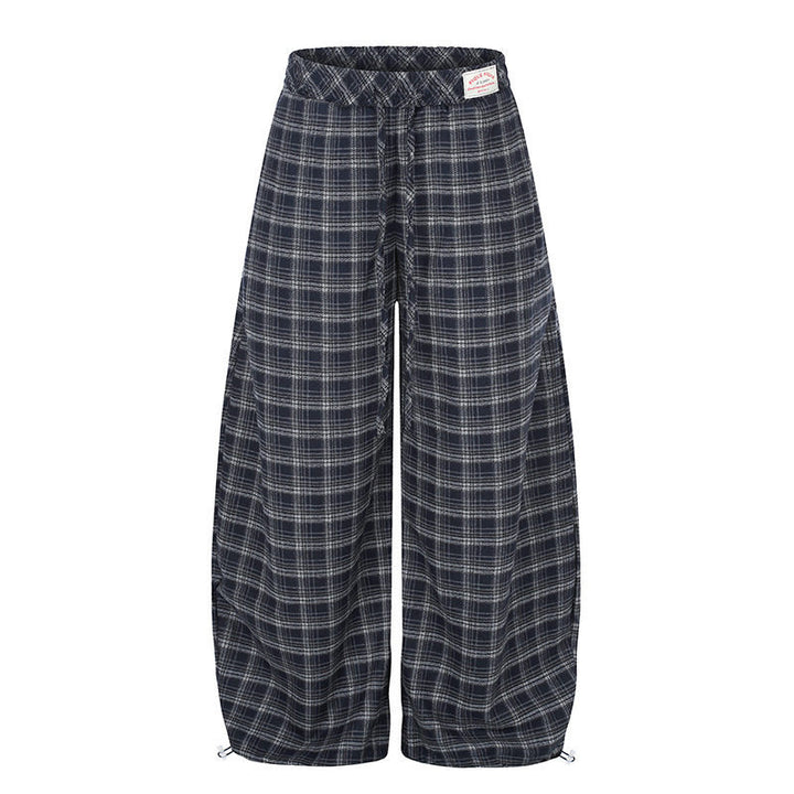 Damen Karierte Palazzo-Hose im Loungewear-Stil mit weitem Bein, elastischem Bund und Tunnelzug Drune