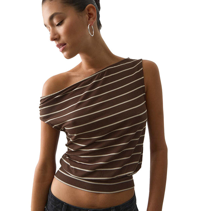 Damen asymmetrisches Langarmshirt mit modischem Streifenmuster und eleganten Cut-Out-Details Drune