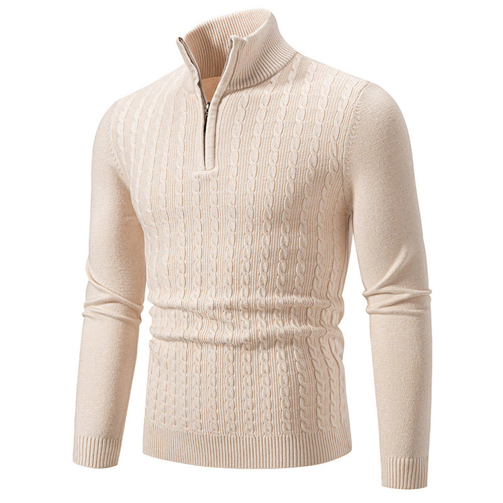 Herren Eleganter Zopfmuster-Halbzip-Pullover mit hohem Stehkragen und schmaler Passform Drune