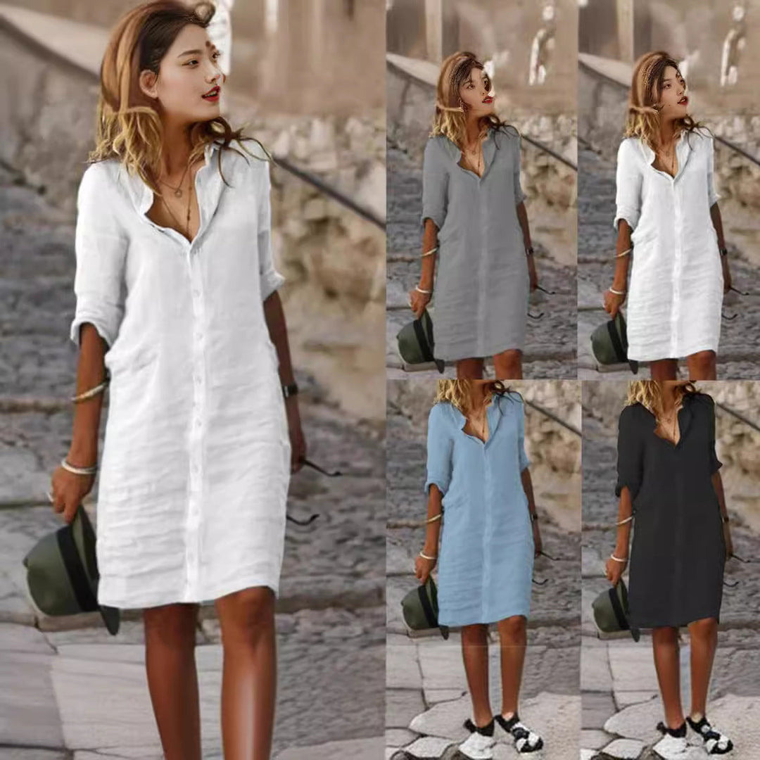 Damen Lässiges Hemdkleid mit Schicken Details Drune