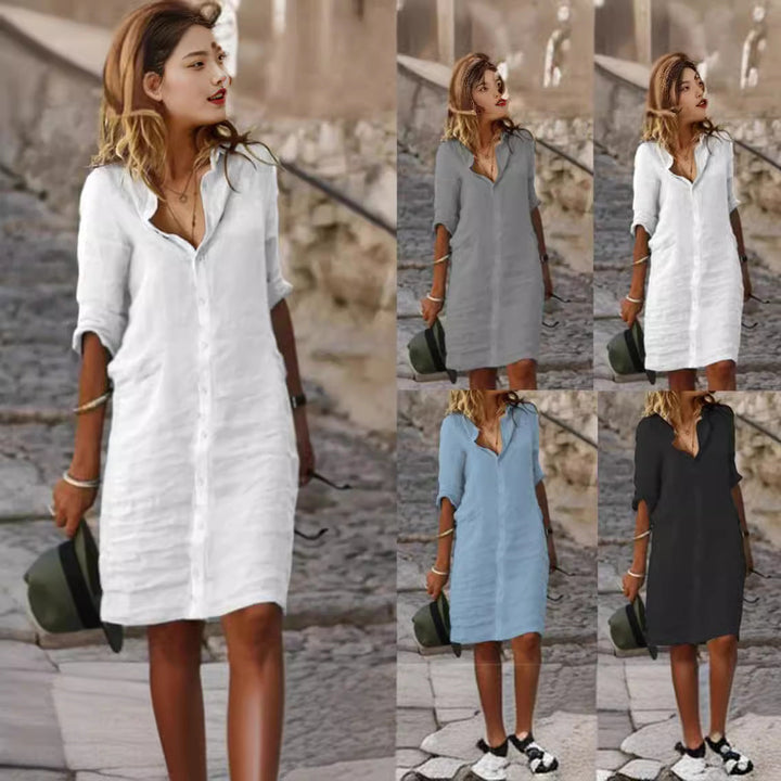 Damen Lässiges Hemdkleid mit Schicken Details Drune