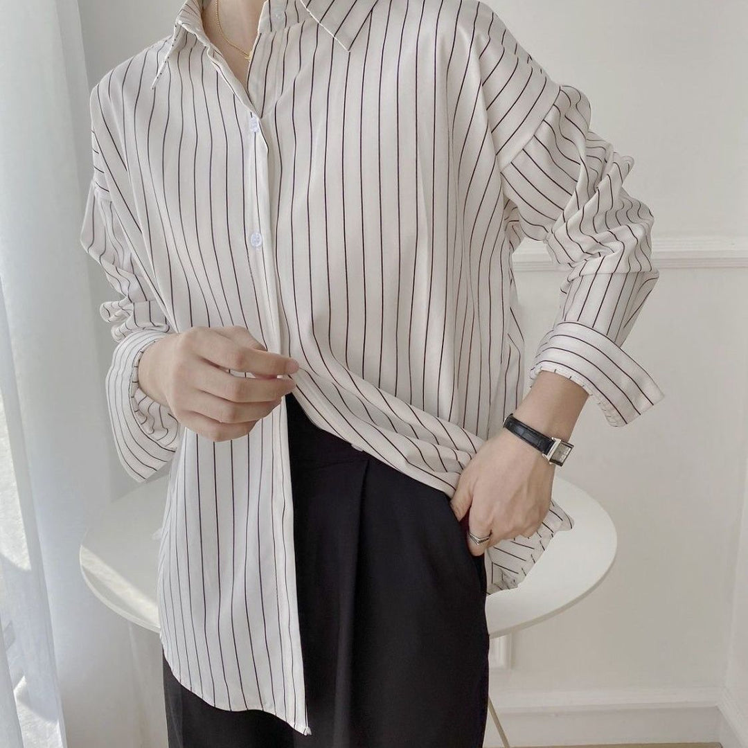 Damen Klassische Hemdbluse mit feinen Streifen Drune