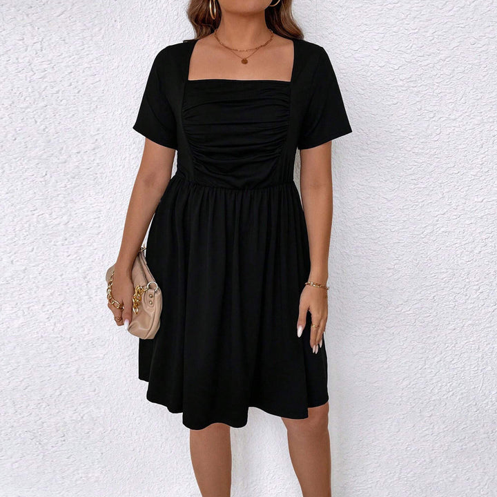 Damen lässiges Kleid mit quadratischem Ausschnitt und gerafftem Oberteil Drune