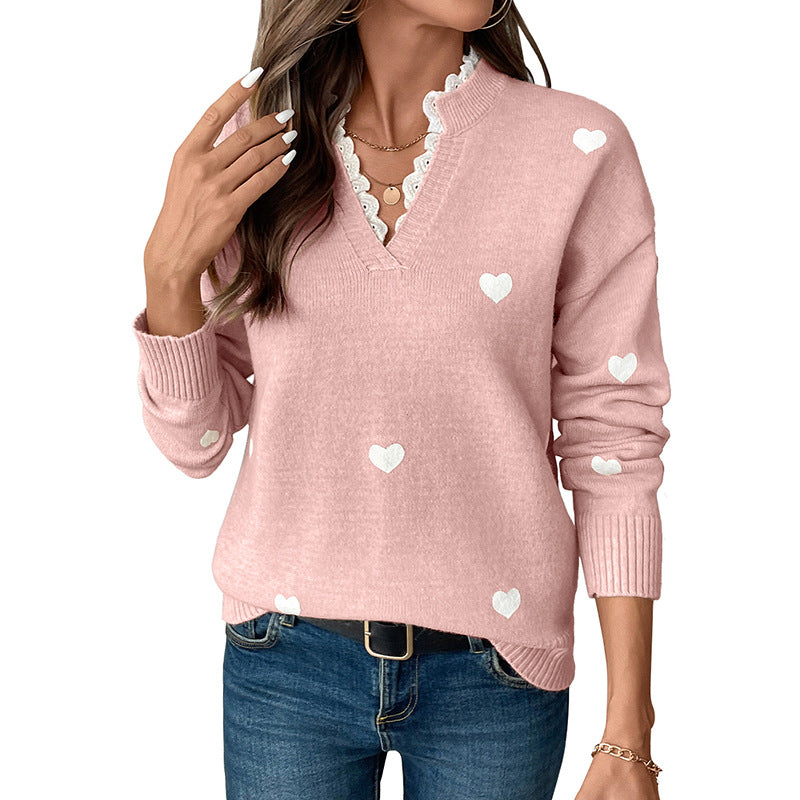 Damen Verspielter Strickpullover mit Herzmuster Drune