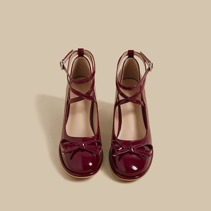 Damen elegante Ballerina-Pumps mit verstellbarem Fesselriemen und Schnürung Drune
