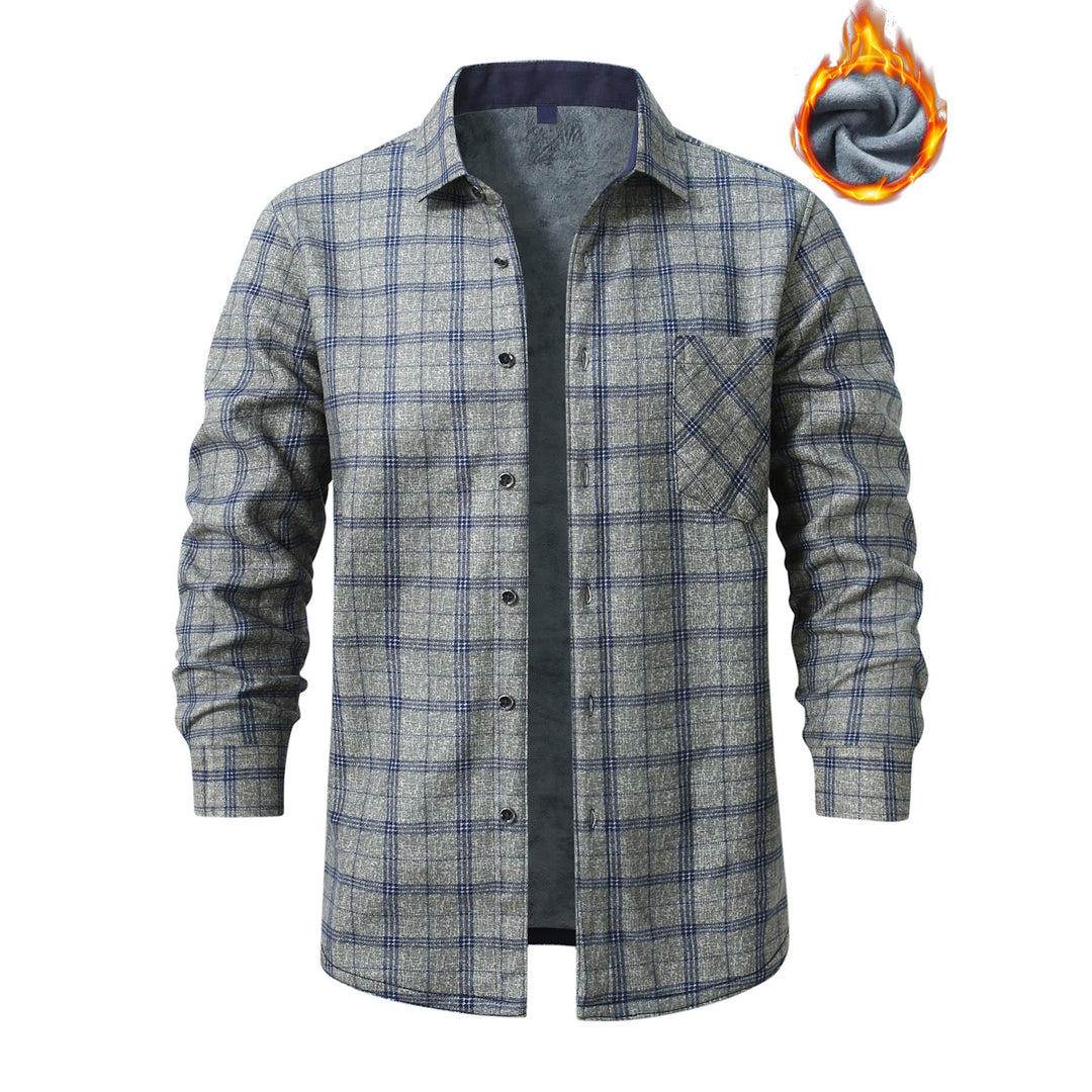 Herren nan kariertes Flanellhemd mit wärmender Fleece-Innenlage und aufgesetzter Brusttasche Drune