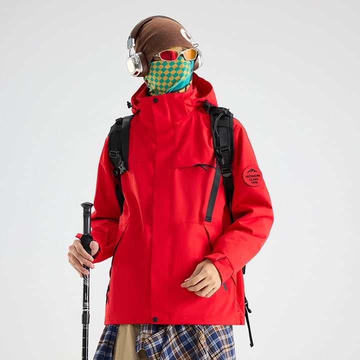 Herren Wasserdichte Outdoor-Softshelljacke mit Kapuze, hohem Stehkragen & Reißverschlusstaschen Drune