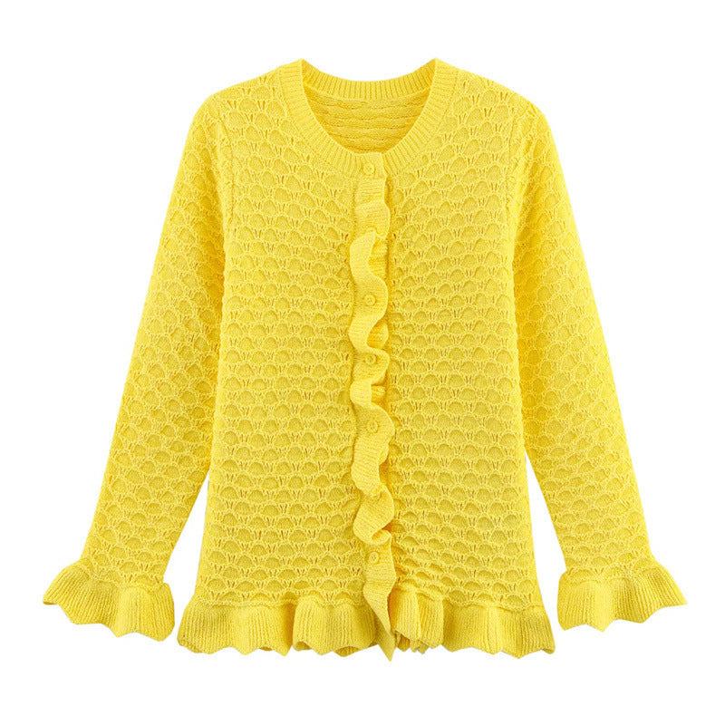 Damen Strickjacke mit Rüschendetails und Knopfleiste Drune