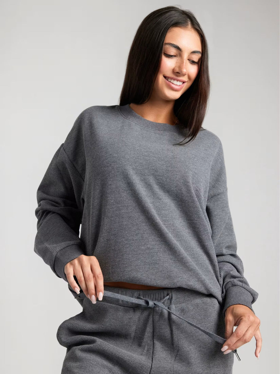 Damen Waffelstrick-Loungewear-Set mit Oversized-Sweater und Kordel-Jogginghose Drune