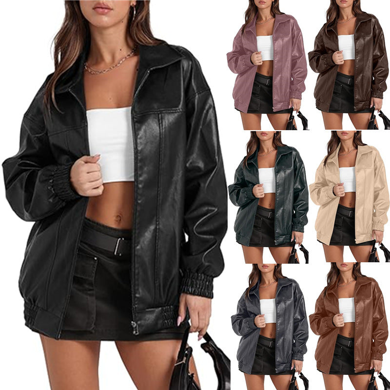 Damen lässige Oversize-Jacke mit elastischen Bündchen und praktischem Reißverschluss Drune