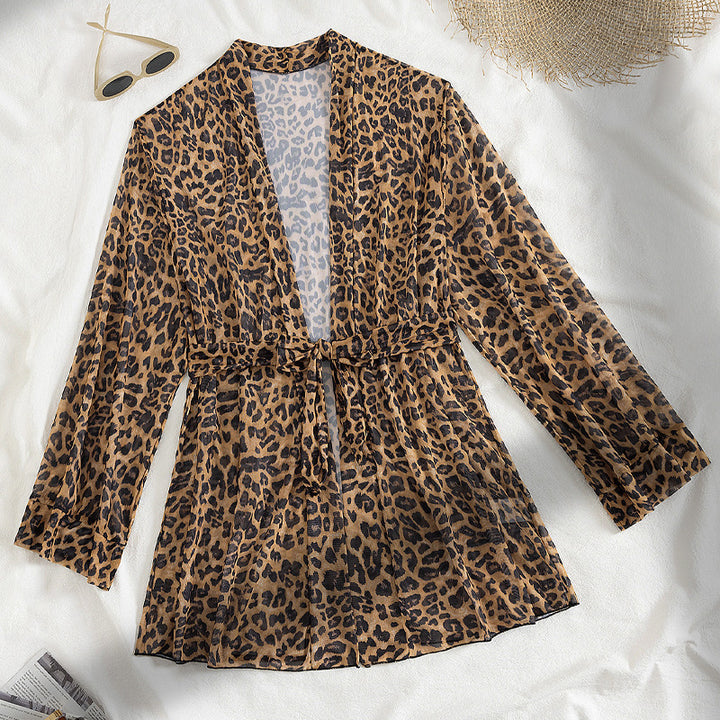 Damen luftiger Strandüberwurf mit trendy Leopardenprint Drune