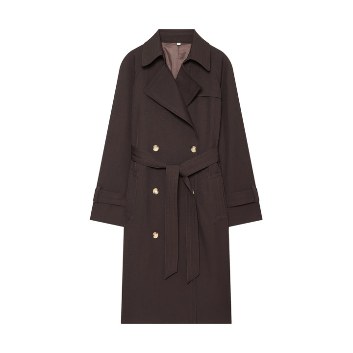 Damen nan eleganter Utility-Trench mit breitem Revers, Bindegürtel und aufgesetzten Pattentaschen Drune
