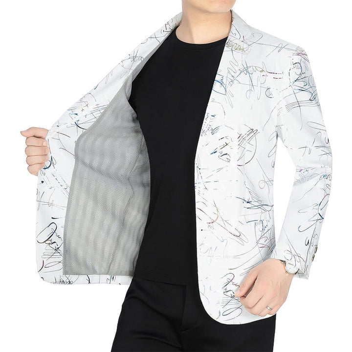 Herren Einreihiges Casual-Sakko mit künstlerischem Kritzel-Print und leichtem Halbfutter Drune