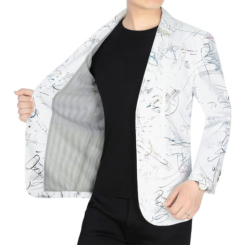 Herren Einreihiges Casual-Sakko mit künstlerischem Kritzel-Print und leichtem Halbfutter Drune