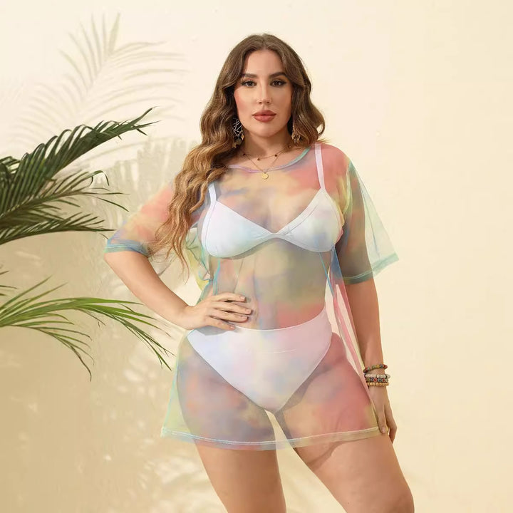 Damen transparenter Strandüberwurf aus leichtem Netzmaterial Drune