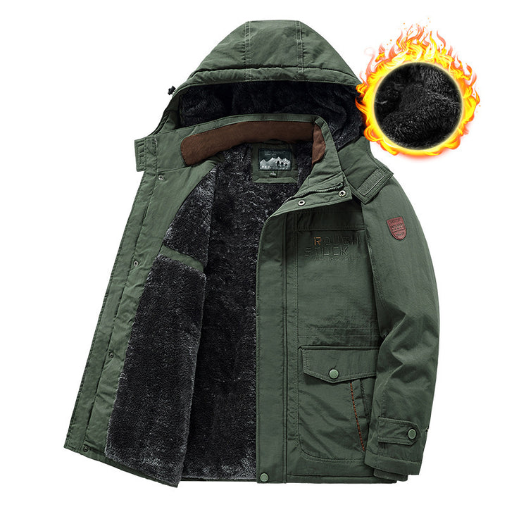 Herren Isolierter Fieldparka mit durchgehendem Plüschfutter, Kapuze und Multifunktions‑Taschen Drune