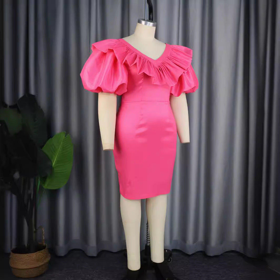Damen figurbetontes Kleid mit voluminösen Rüschenärmeln Drune 1778622988