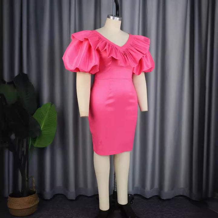 Damen figurbetontes Kleid mit voluminösen Rüschenärmeln Drune 1778622988