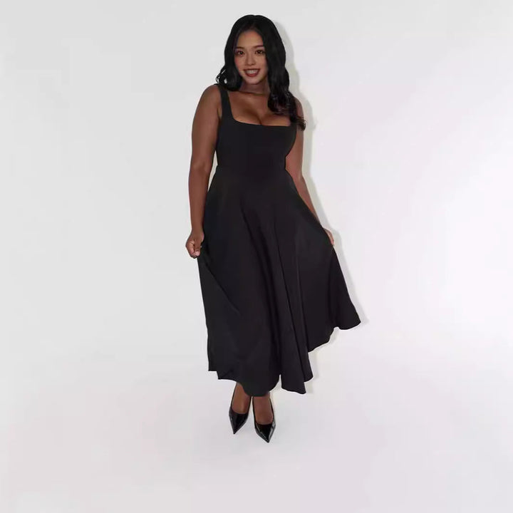 Damen A-Linien Maxikleid mit quadratischem Ausschnitt und fließendem Stoff Drune