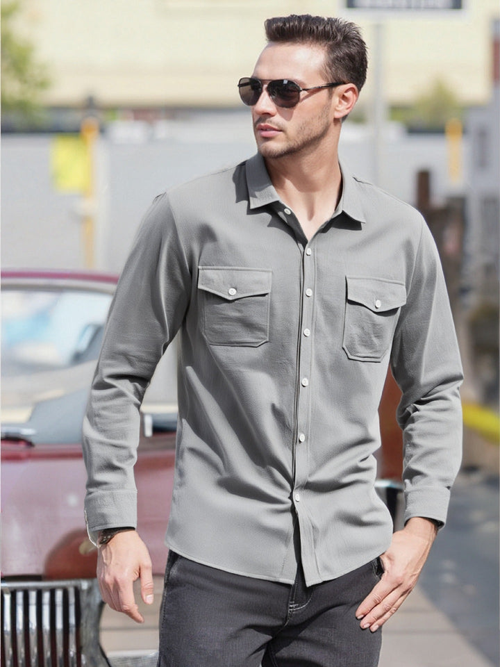 Herren Lässiges Langarmhemd mit praktischen Brusttaschen und modernem Schnitt Drune