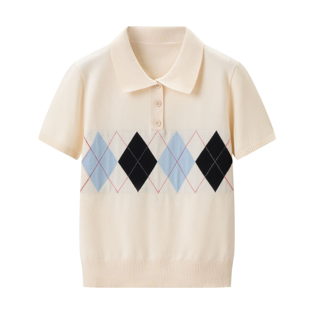 Damen Poloshirt mit modernem Rautenmuster und feinem Baumwollstoff Drune