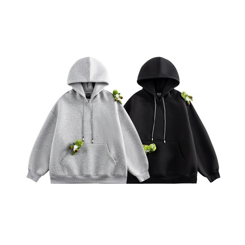 Unisex Oversize-Kapuzenpullover aus French-Terry mit Kängurutasche und abnehmbaren Plüschanhänger Drune