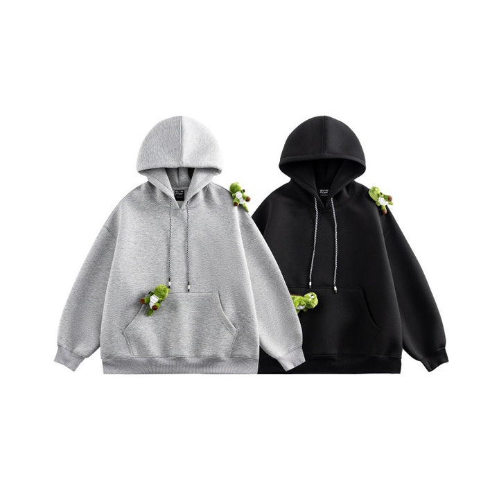 Unisex Oversize-Kapuzenpullover aus French-Terry mit Kängurutasche und abnehmbaren Plüschanhänger Drune