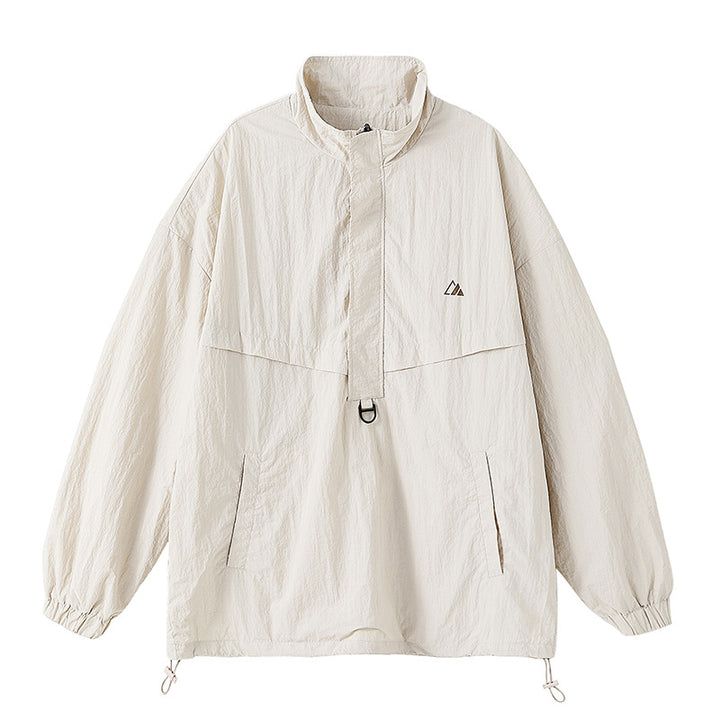 Unisex Oversize Anorak mit Halbzip, Stehkragen, Kängurutasche und Kordelzug Drune