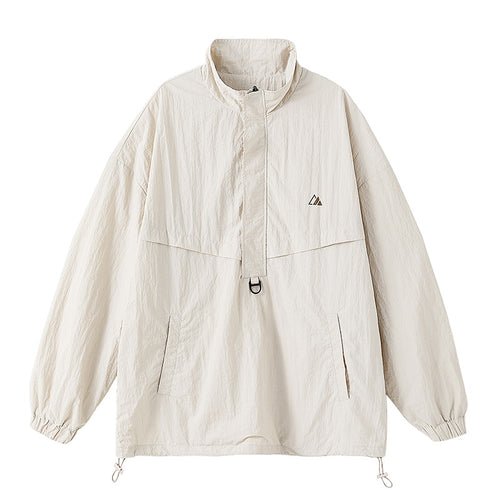 Unisex Oversize Anorak mit Halbzip, Stehkragen, Kängurutasche und Kordelzug Drune