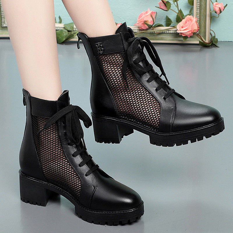 Damen Trendige Schnür-Stiefeletten mit Mesh-Einsatz und robustem Blockabsatz Drune
