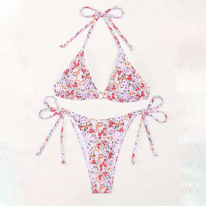 Damen Triangel-Bikini mit floralem Muster und verstellbaren Bindebändern Drune