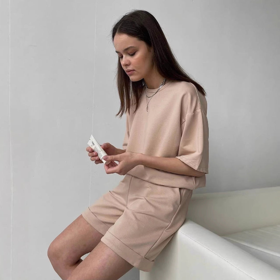 Damen lässiges Lounge-Set mit Oversized T-Shirt und Shorts Drune