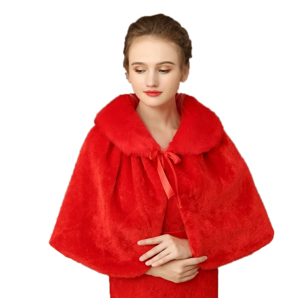 Damen Elegantes Kunstpelz‑Capelet mit Schleifenverschluss und weitem Umlegekragen Drune