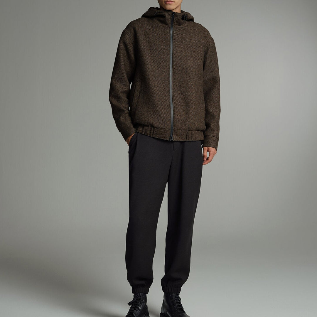 Herren Kurze Wollmisch-Kapuzenjacke mit Reißverschluss und elastischem Saum Drune