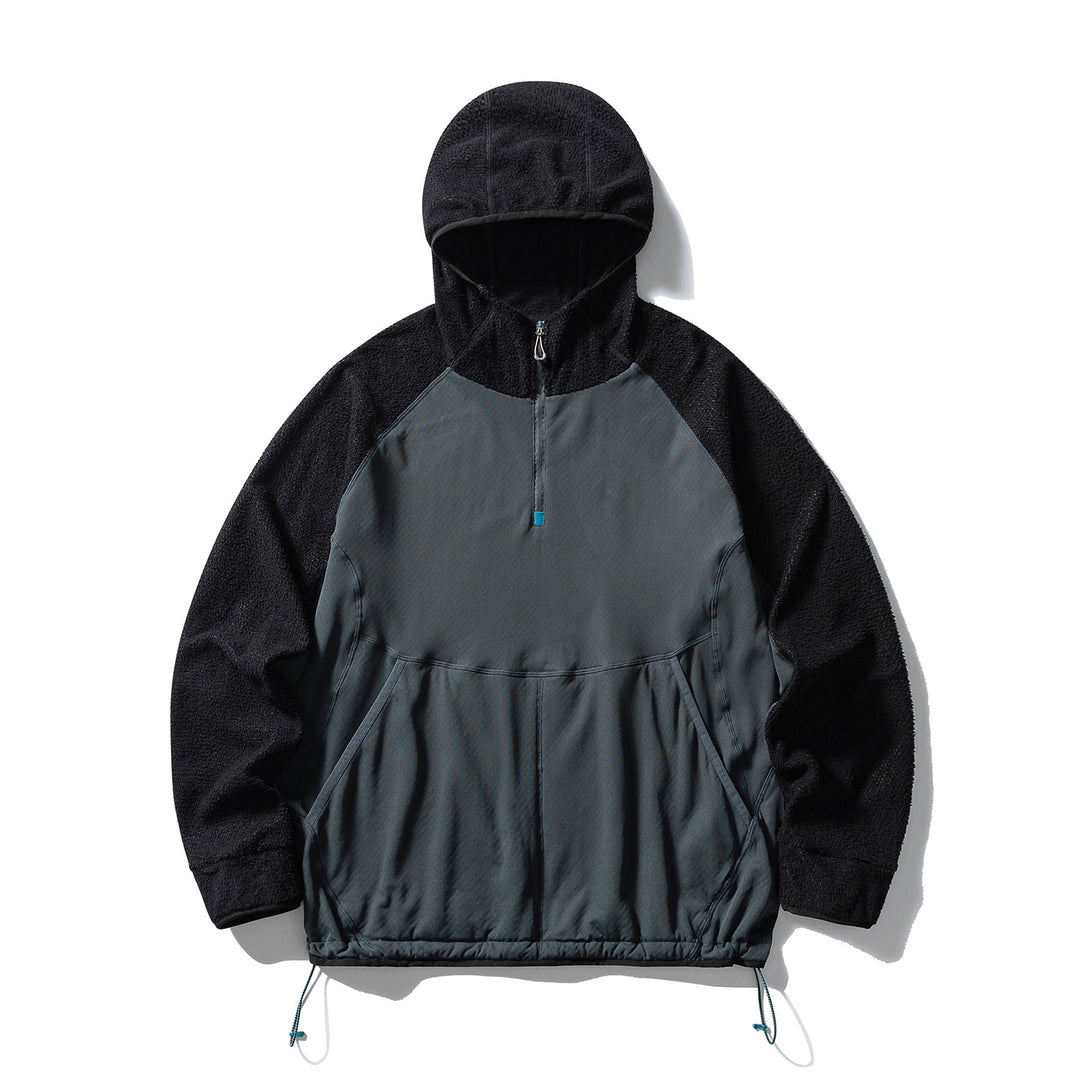 Unisex Hybrid Kapuzen-Fleecepullover mit Softshell-Front, halbem Reißverschluss und Kängurutasche Drune