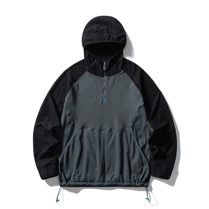 Unisex Hybrid Kapuzen-Fleecepullover mit Softshell-Front, halbem Reißverschluss und Kängurutasche Drune