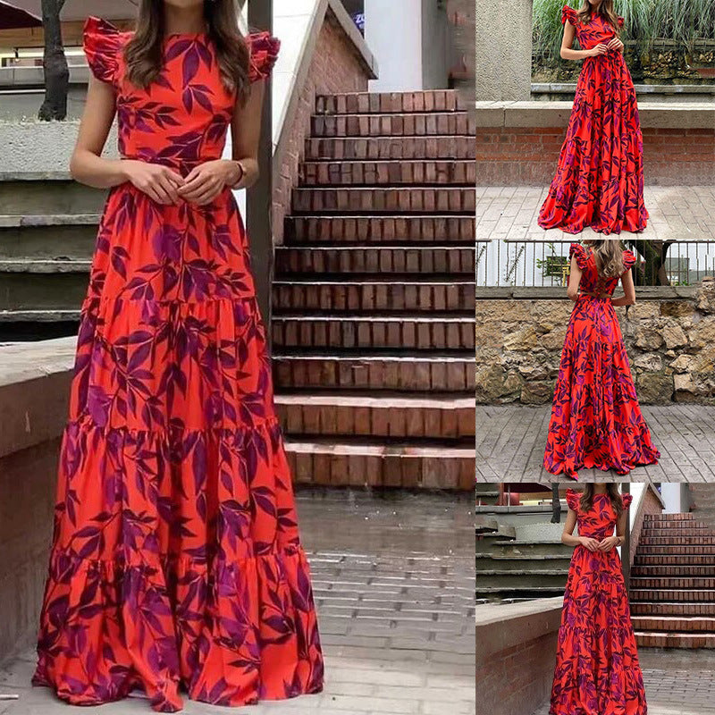 Damen Maxikleid mit Rüschendetails und floralem Design Drune