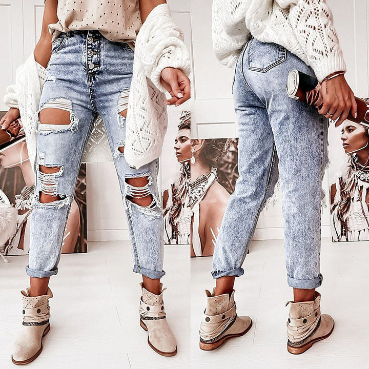 Damen Ripped Mom-Jeans mit hohem Bund und lässigem Schnitt Drune